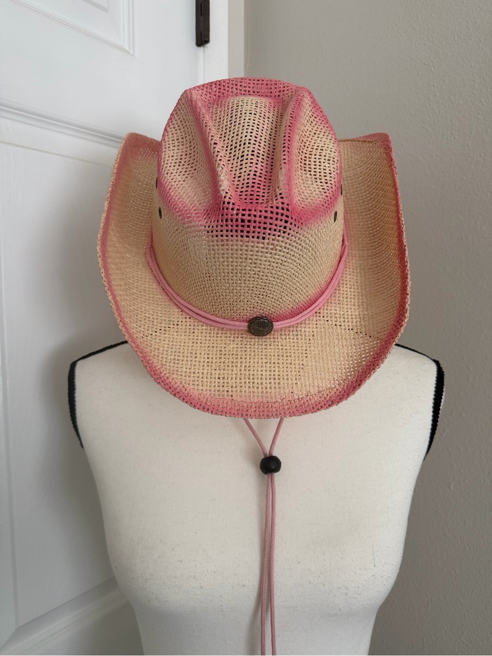 Milani Beige Straw Cowgirl Hat with Pink Accent